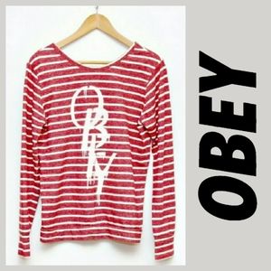 Obey Red & White Long Sleeve Sweater